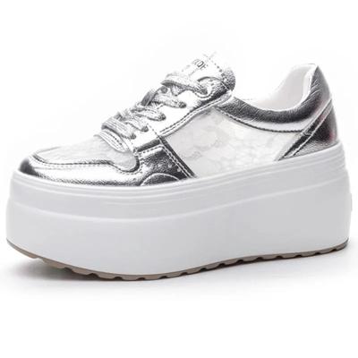Moda 8cm Novo Mulheres Renda Chunky Tênis Moda Verão Vazado Plataforma Cunha Flats Botins Confortáveis Sapatos Couro Air Mesh Genuíno