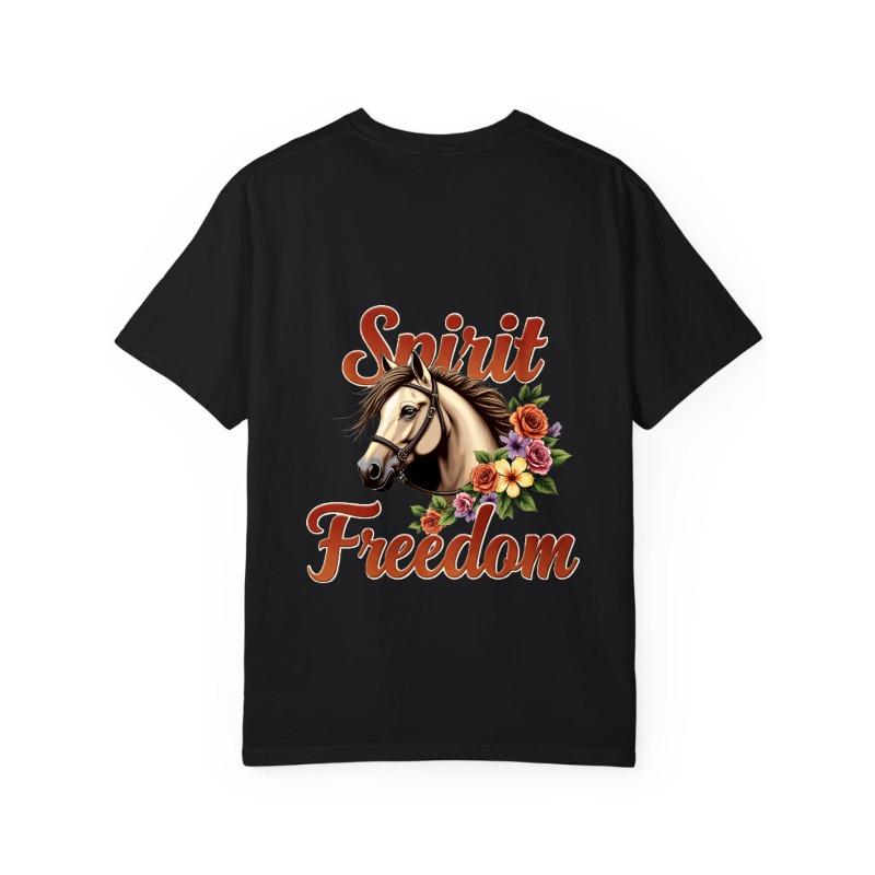 Spirit Freedom Horse Floral Print T Shirt White Men Casual Wear Outdoor Adventure Fashion Statement Top