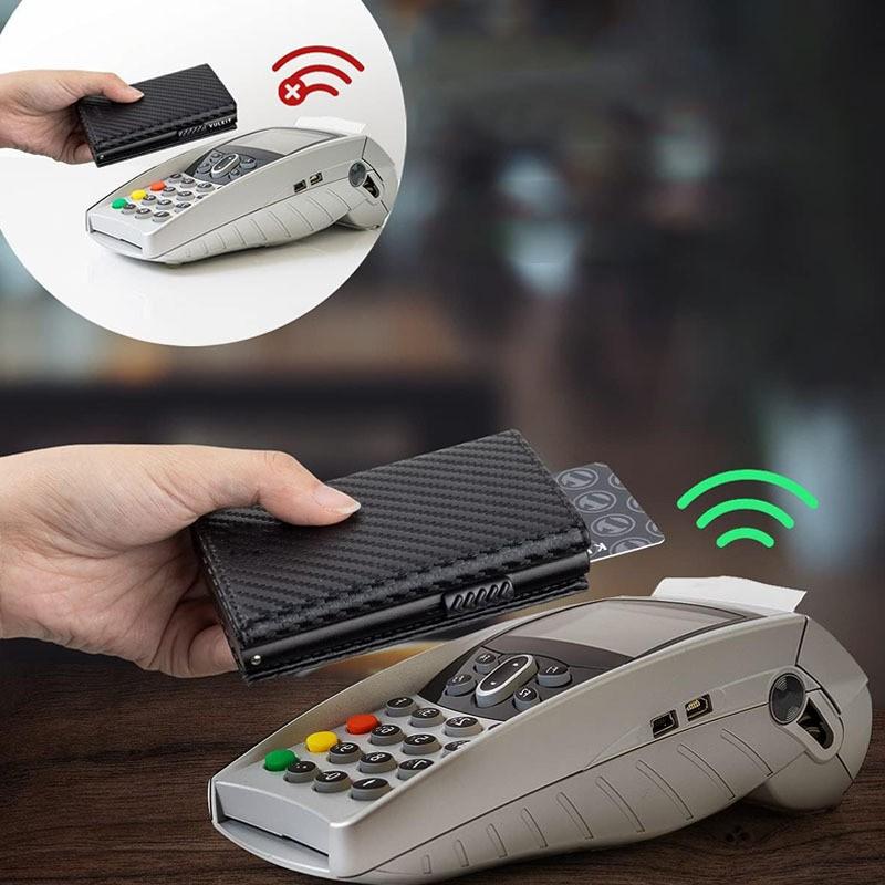 Men's Wallet RFID Advanced Sense Metal Card Cover Automatic Elastic Card Carbon Fiber Light and Thin Portable Card Bag