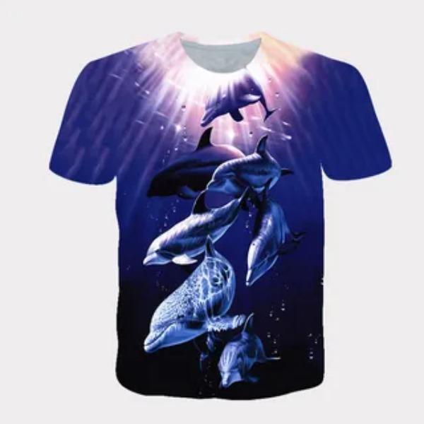 Summer Ocean Themed Printed Casual Breathable Comfortable Short Sleeved T-shirt- Soft Medium Elastic Polyester Fiber Fabric Summer Loose Casual Wear