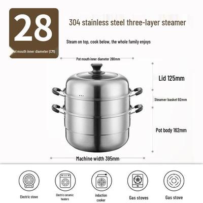 304 Stainless Steel Double-Layer Steamer Pot