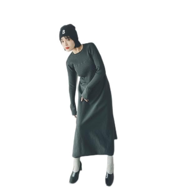 Natural Beauty Casual Bustier Docking Knit Charcoal [N Basic] Dress, Dress, Women's,