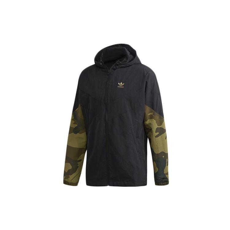 adidas originals Camo Wb Camouflage Splicing Sports hooded Windbreaker Jacket Black Men s FM3359 S