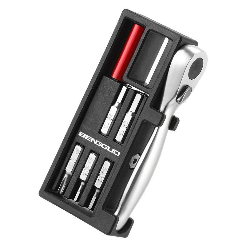 

Cycling Repair Set With Dualsided Ratchet Wrench And Hex Keys For Portable Maintenance серебряный