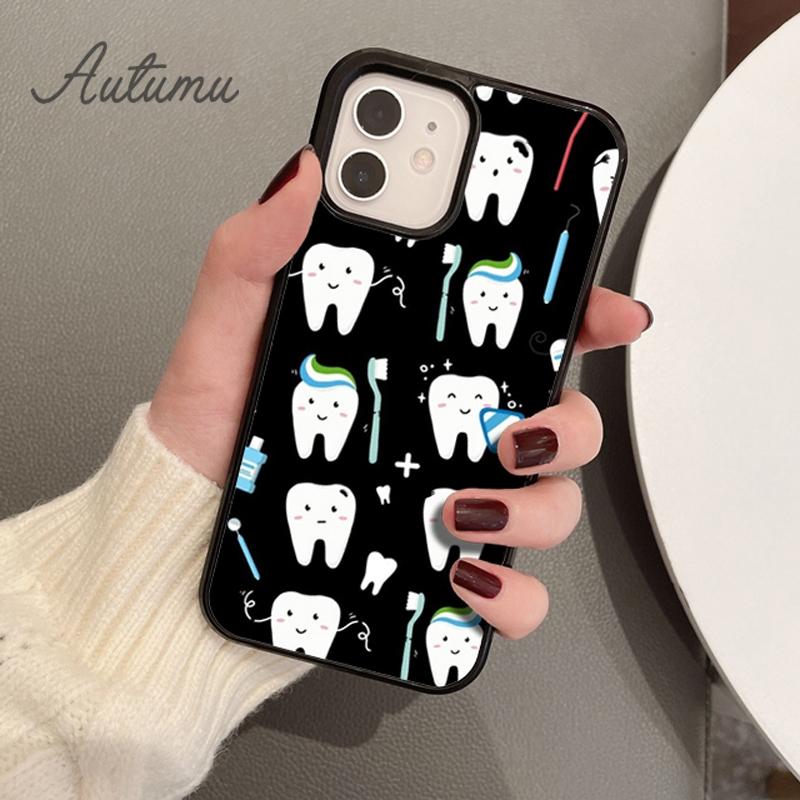 Cute Cartoon Dentist Tooth Phone Case for iPhone 11 12 13 14 Pro Max Mini XR XS SE 2020 6S 7 8 Plus Samsung Galaxy S21 S22 Cover