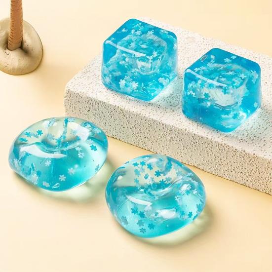 Clear Toy Snowflake Anxiety with Glitter Cube Squeeze Relief Stress Cube Sensory