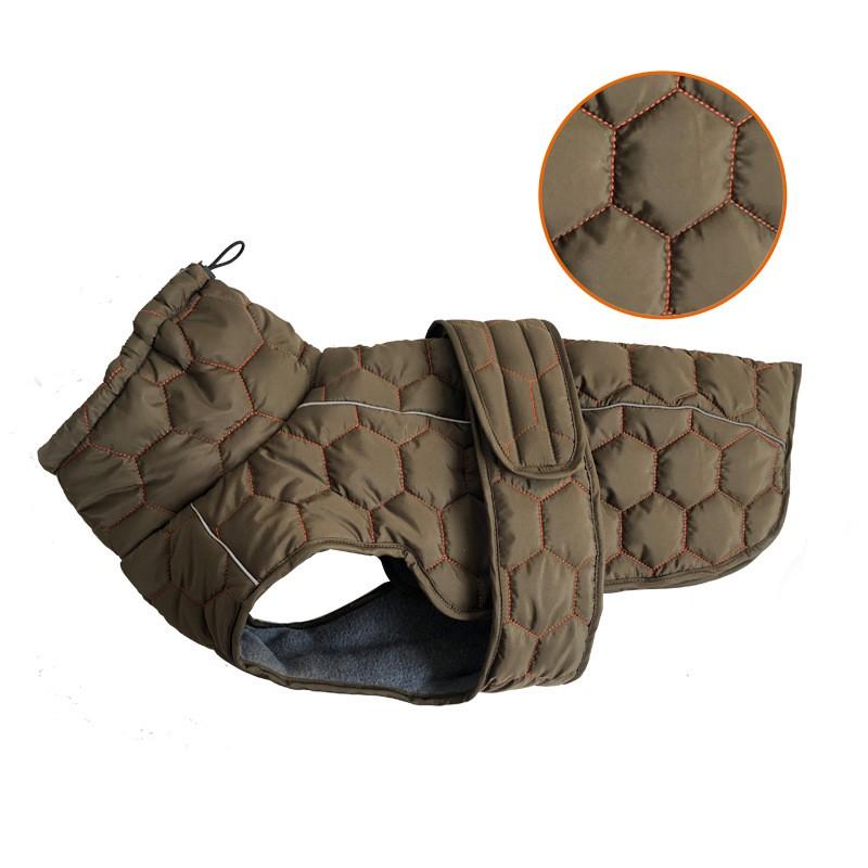Thick Warm Dog Winter Coat Vest Outdoor Use Fleece Lined Pet Jacket In Grey Olive Green With Orange Trim