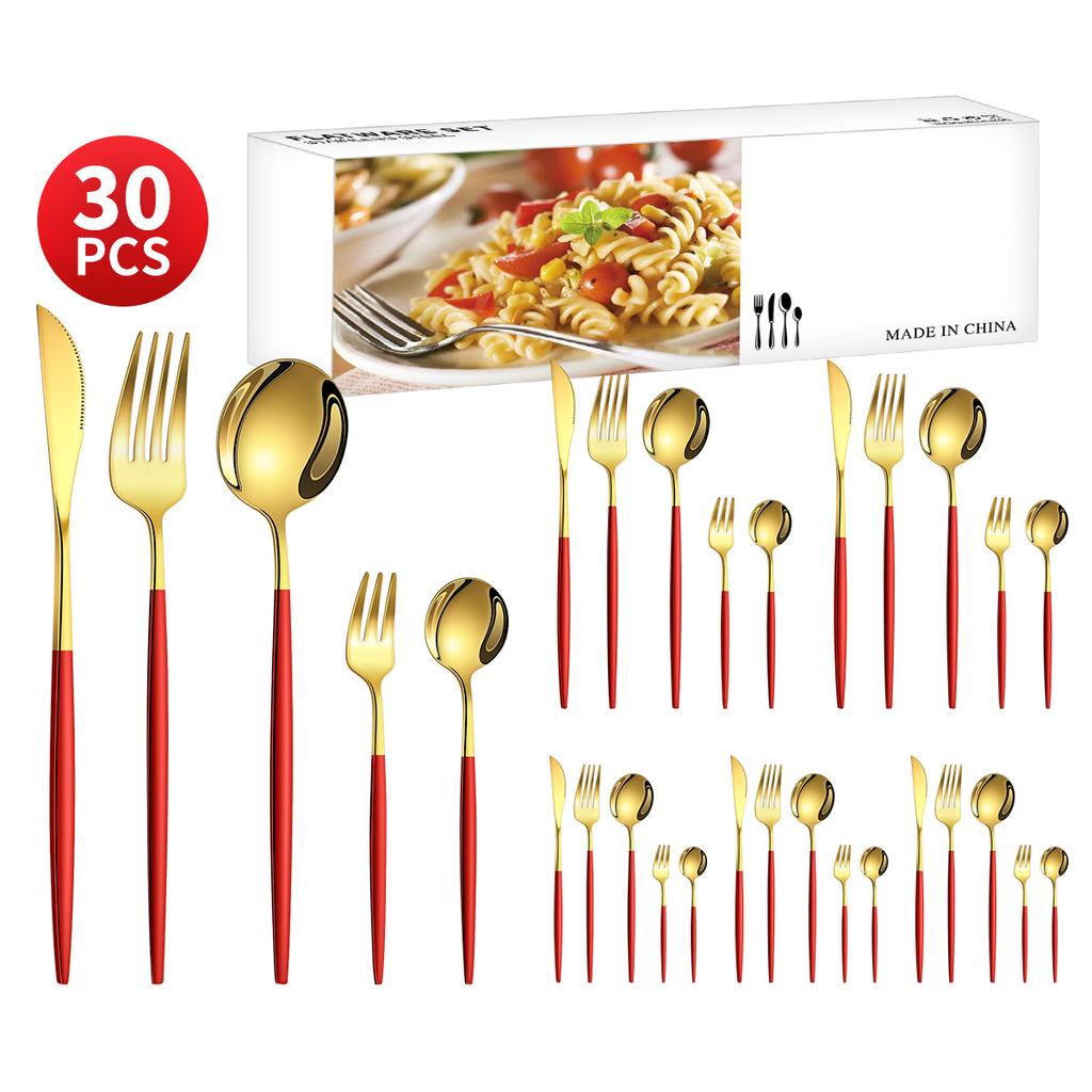 Stainless Steel 30-Piece Tableware Steak Knife, Fork and Spoon 5 Main Pieces Tableware Suit