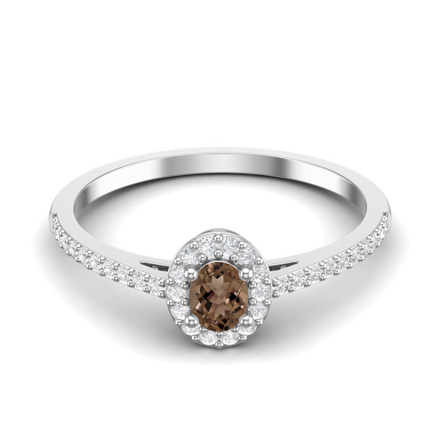 925 Sterling Silver 0.50 Ctw Oval Smoky Quartz Solitaire Accents Women Wedding Ring 8 белый
