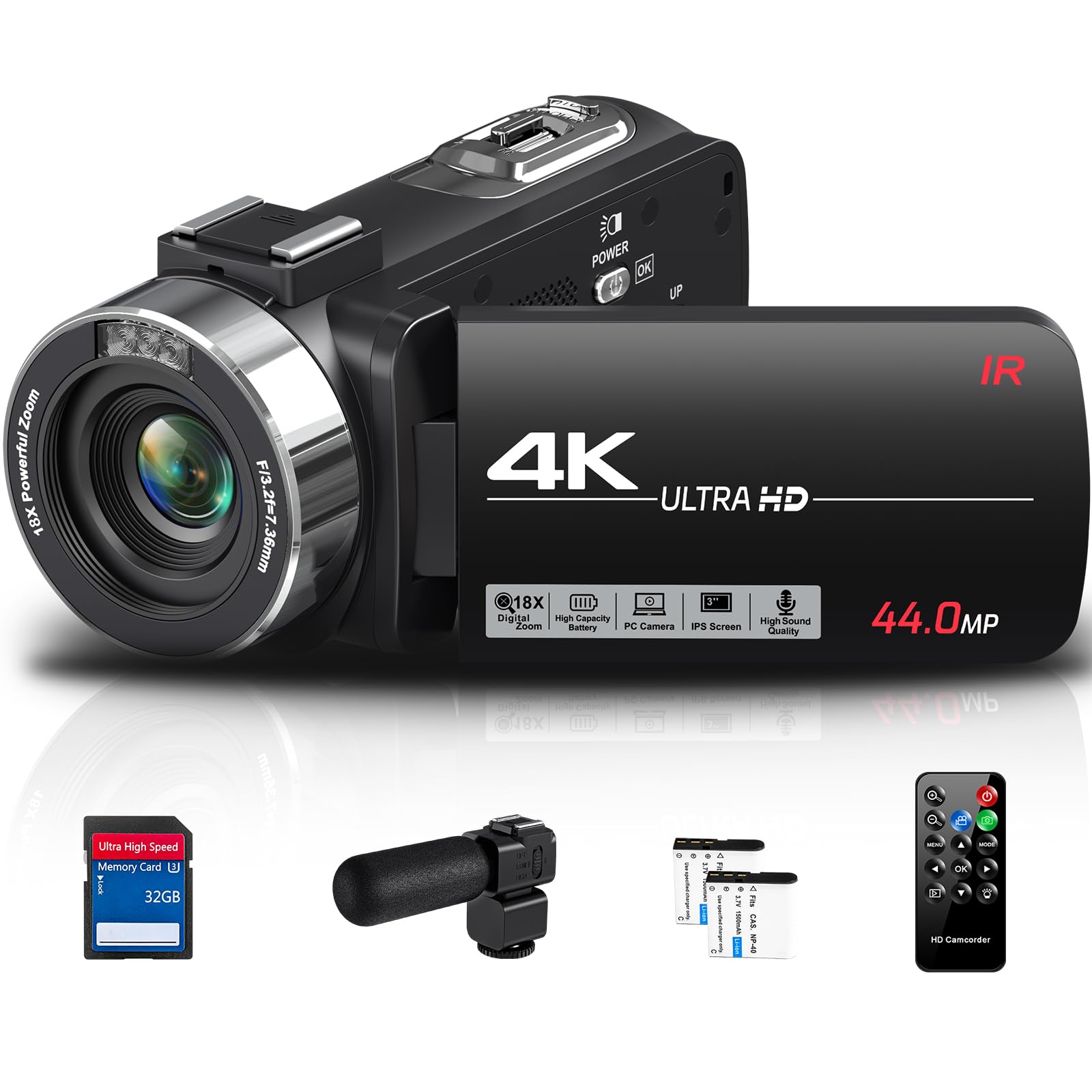 

4K 44MP Video Camera with External 18x Digital Time Lapse Slow Motion YouTube Two Spare 32GB SD MIC8 External Japanese Instruction Manual Mic-In,