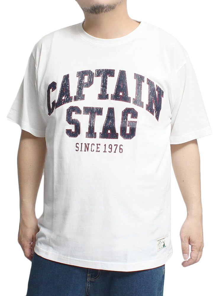 

One Colors CAPTAIN STAG Men s Short Sleeve T-Shirt, Vintage Logo Print, Size 5L, White (02)