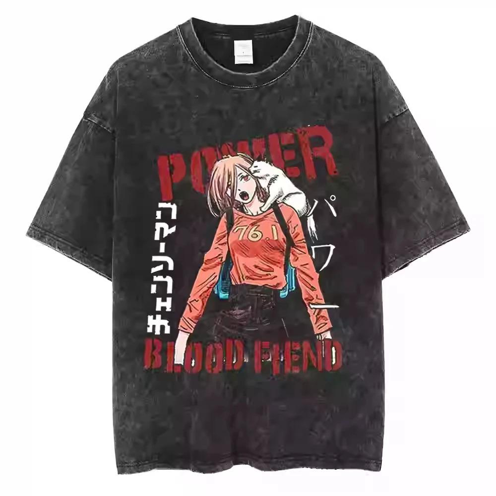 Chainsaw Man Denji & Pochita Chainsaw Devil Form Vintage Washed Oversized Black T-Shirt | Dark Manga Anime Fan Merch Tee