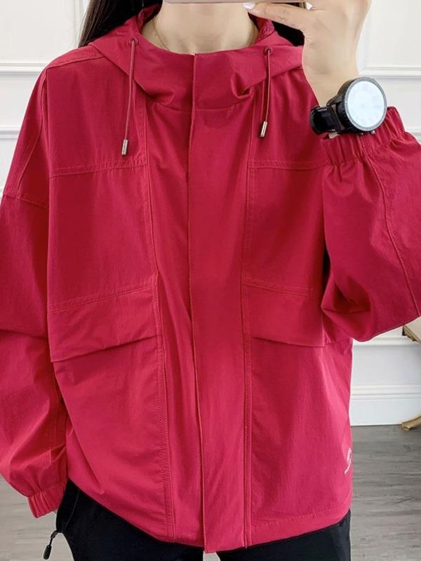 Women's Hooded Windbreaker: Stylish Petite Loose Fit Autumn Jacket for Outdoor Casual Wear