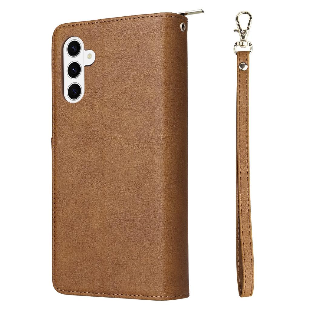 For Samsung Galaxy S26/S26 Pro Case Zipper Pocket 9 Card Slots PU Leather Phone Cover with Hand Strap