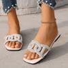 2025 Summer Slippers Women Wear New Women's Sandals Flat Sandals Rhinestone Hollow Women's Shoes Round Head 36-43