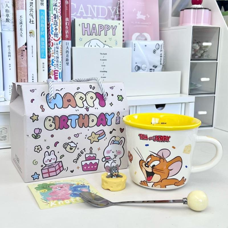 Cat and Mouse Cute Ceramic Mug Couple Coffee Milk Cup Children with Graduated Drinking Cup Birthday Gift