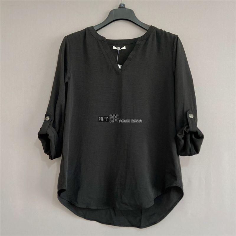 

Export USA Mau * Plus Size Women s Spring/Summer 3/4 Sleeve Shirt Shirt 3/4 Sleeve Popover Blouse Black 1X