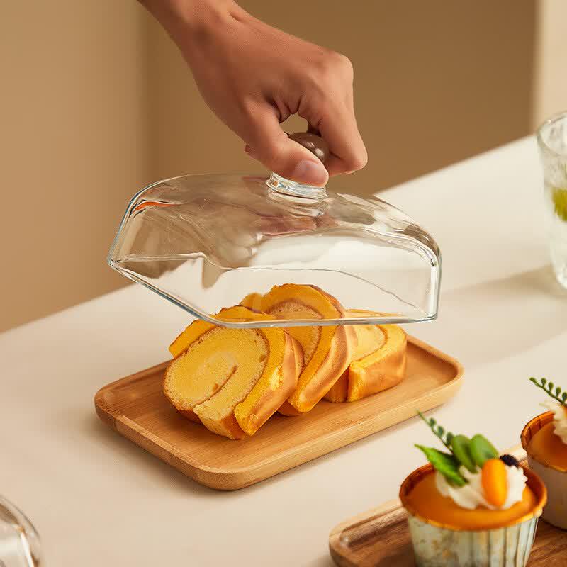 ZISIZ Bamboo and Glass Dessert Display Stand with Tray Set