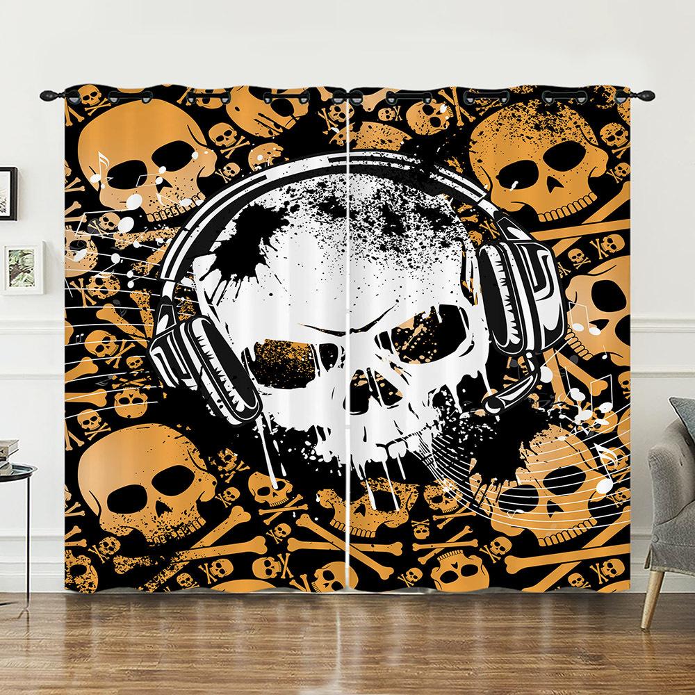 Curtains Skull Gothic Sunshade Bedroom Living Room Digital Printing Curtains Blackout Without Punching