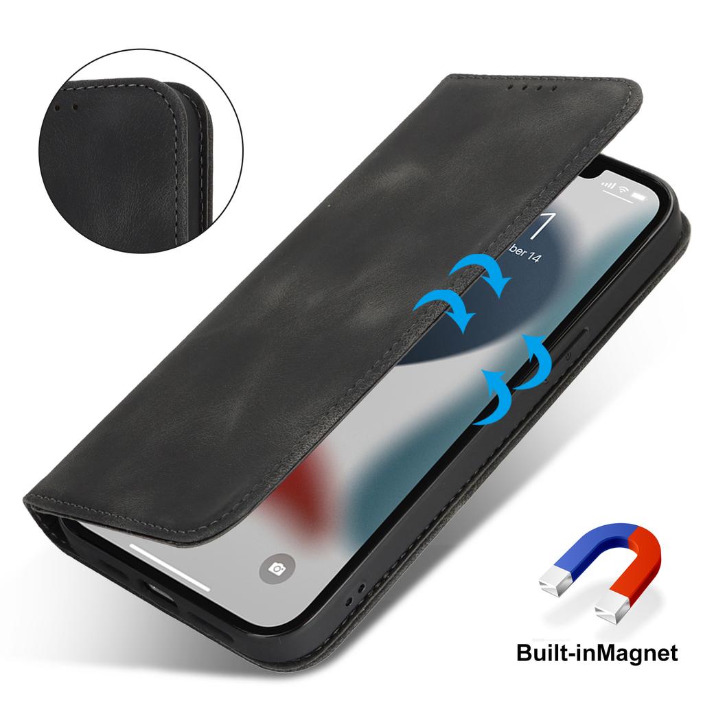 Stand Case for iPhone 13 Pro Max/12 Pro Max Magnetic Closure Skin Touch Leather Flip Phone Cover with Wallet