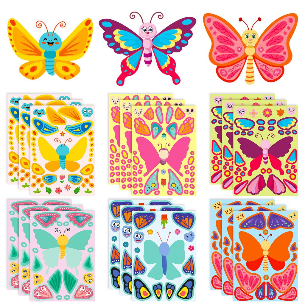 6 Packs Of Decorative Butterfly Face Stickers For Children'S Butterfly Diy Puzzle Stickers