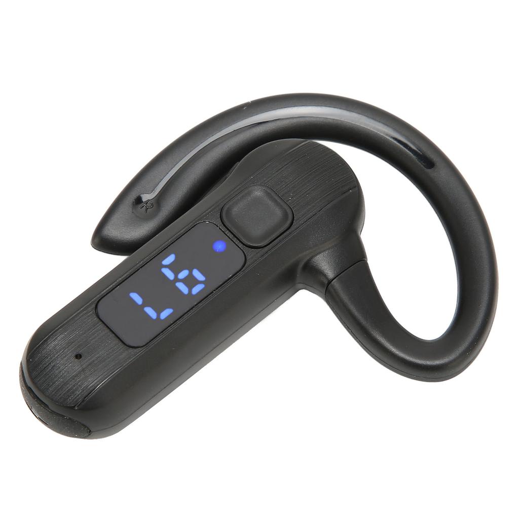 Single Ear Bone Conduction Headset Digital Display Voice Control Answering Wireless Earphone for Sports Business Black