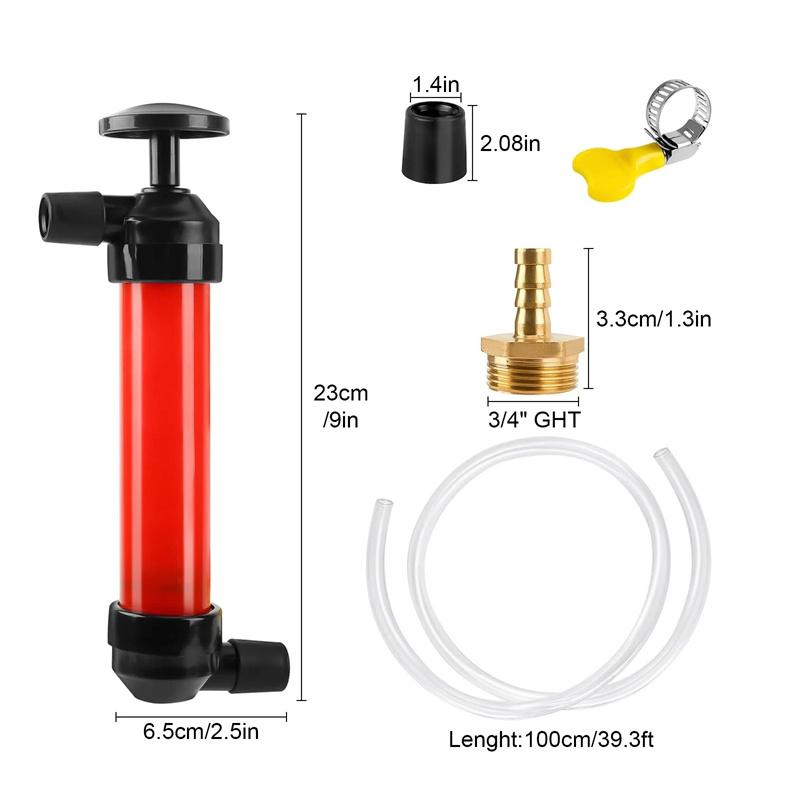 Kit de Bomba Manual Sifão Anticongelante para RV Bomba de Transferência de Líquidos Com Duas Mangueiras de PVC Transparentes de 1 Metro Para Gasolina, Óleo e Fluidos