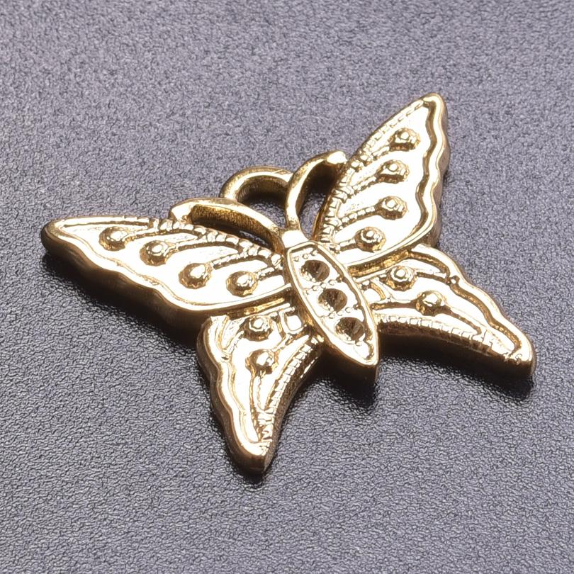 5pcs 18k Real Gold Plated Animal Pendant Stainless Steel Butterfly Charm For Jewelry Making Supplies Papillons Fuxk Men Pendants
