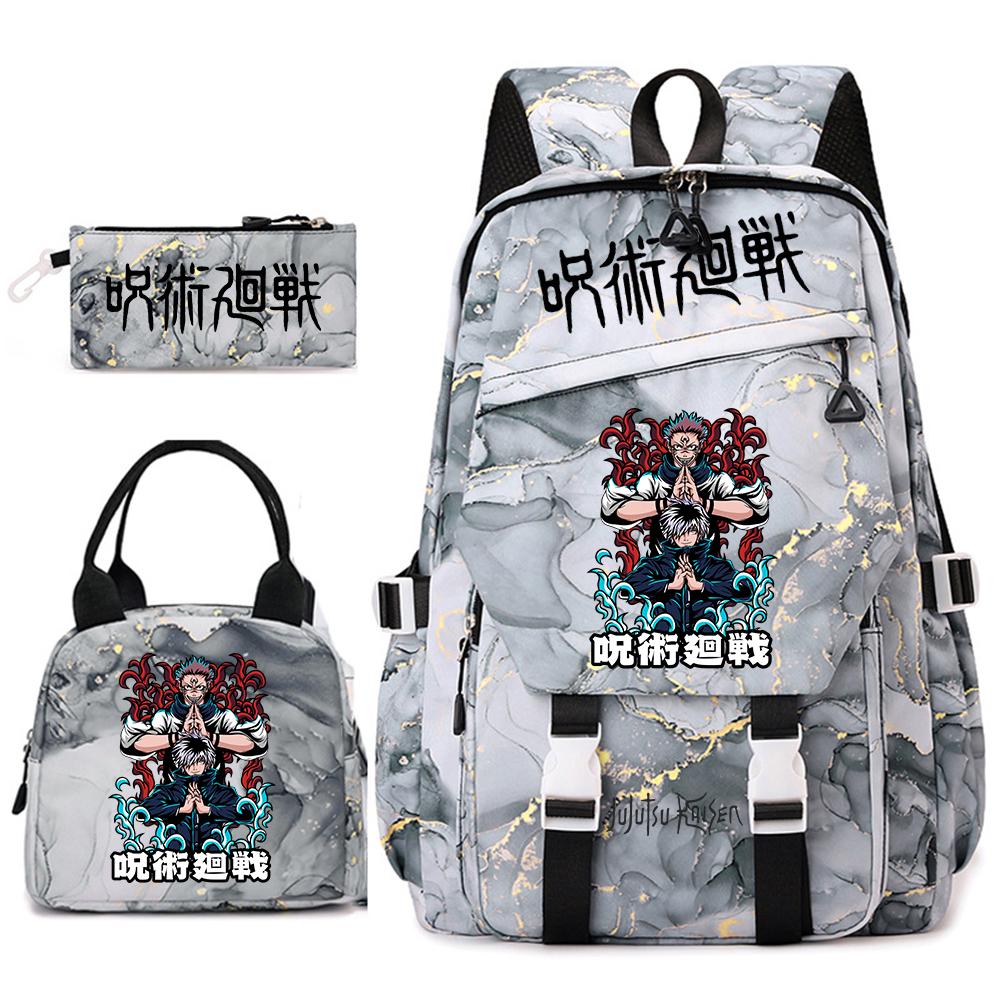 Jujutsu Kaisen Anime Print Schooltas Set 3 Stuks Rugzak Lunchtas Etui voor Meisjes Lichtgewicht Casual Dagrugzak