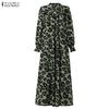 ZANZEA Damen Lässig Rundhals Locker Langarm Print Langes Kleid