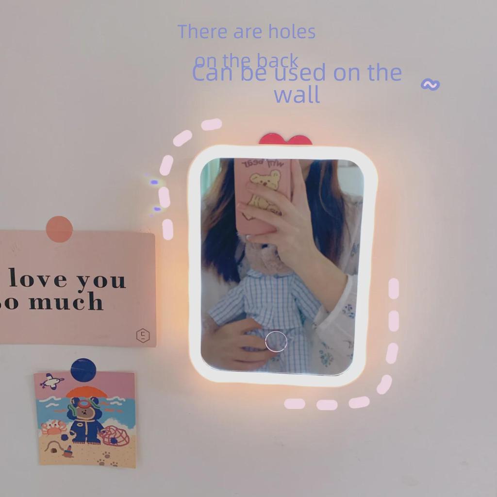 LED Portable Folding Makeup Mirror with Lights - Cute Japanese Style