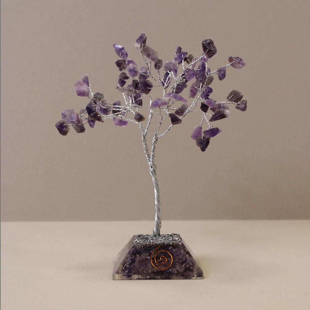 Amethyst Crystal Tree with Orgonite Base, 80 Gemstones