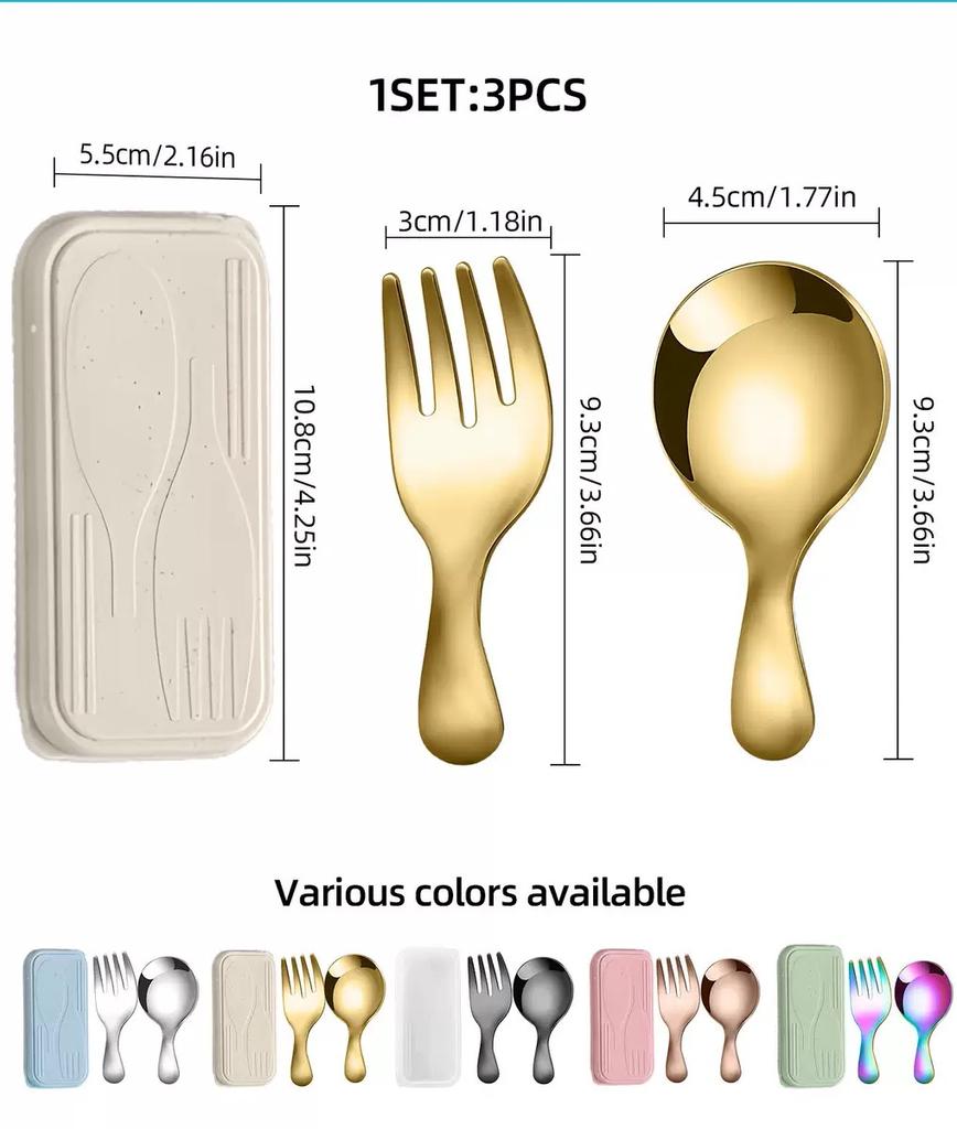 Langlebiges Gabel- und Löffelset 3-teiliges Besteckset, Edelstahl Mini kurzstielig spiegelpoliert Mini Eisdessert t