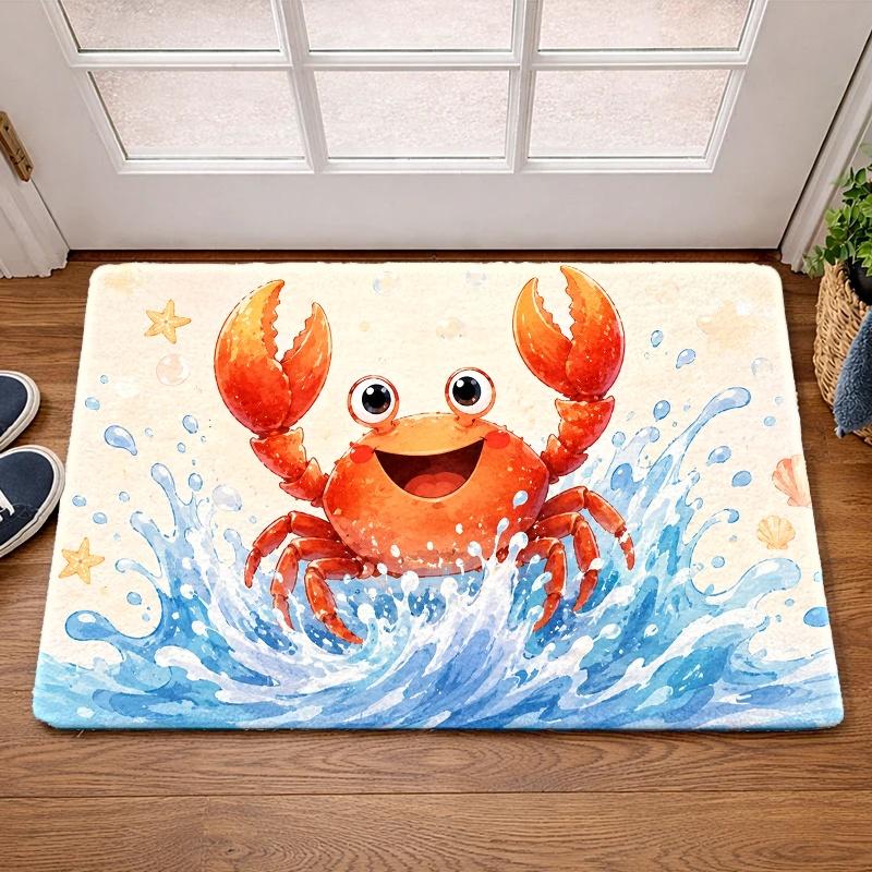Decorative Crab Print Doormat Ocean Waves Beach Mat Tropical Sea Life Entryway Rug Entrance Decoration Home Decor Gift Mat