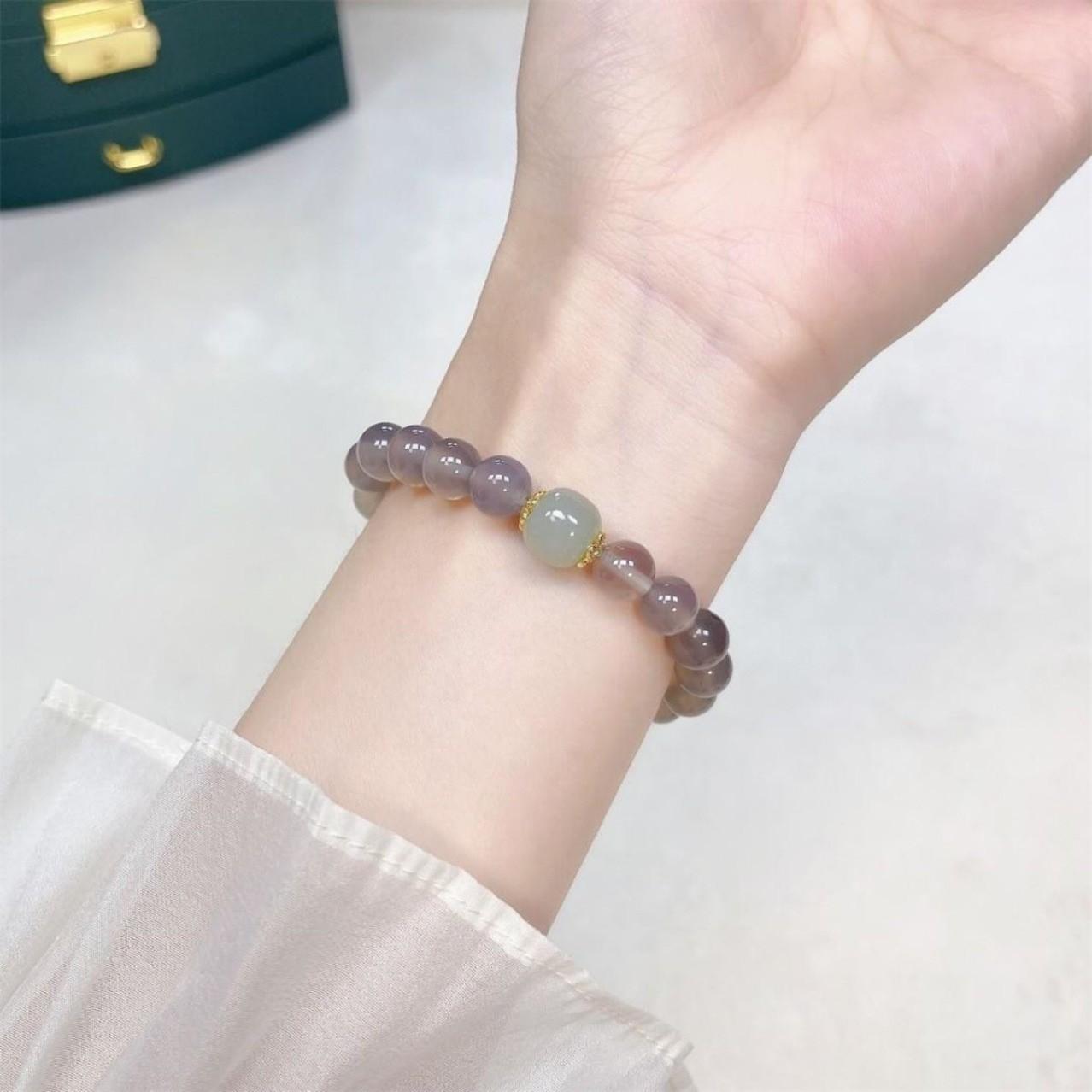 8mm Grey Agate Bracelet, New Chinese Style, Unisex