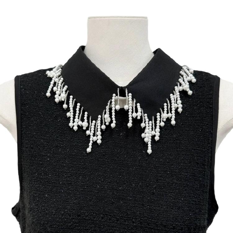 Elegant Pearls Beaded Bib Faux Collar Half Shirt for Women Lapel False Collar Detachable Collar Neckline Choker Necklace