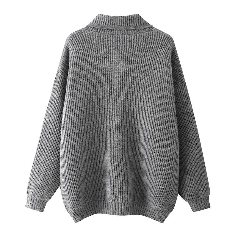 American Retro Simple Solid Color Lapel Knitted Cardigan Autumn And Winter Lazy Style Trendy Jacket Men'S/Women'S Thin Sweater