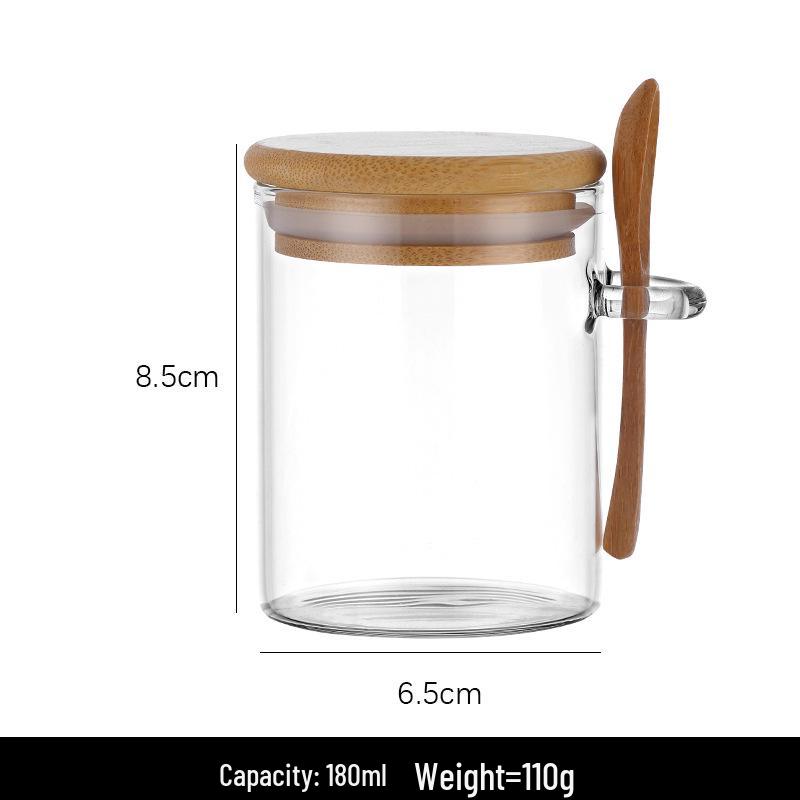 

High Borosilicate Glass Storage Jar with Wooden Lid and Spoon - Airtight and Transparent for Kitchen Use