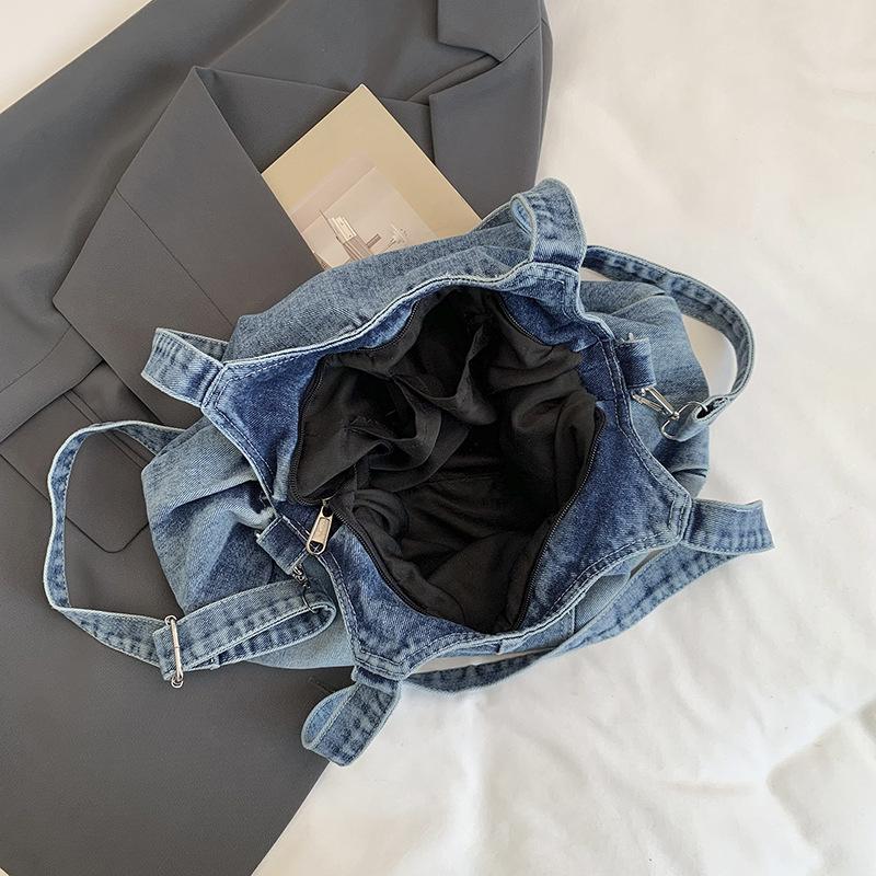 Schoolbag 1011 New Tote Bag Women's Trendy Denim Multi-Pocket Large Capacity Single Shoulder Commuter Handheld Crossbody Bag