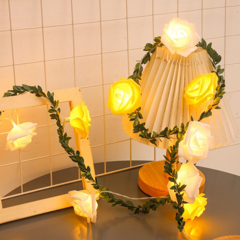 LED Rattan Rose Flower String Lights for Romantic Indoor Décor 1.5m 10 lights 2AA battery steady