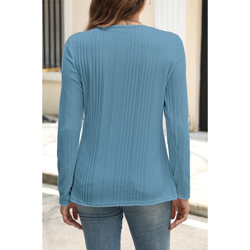 GMXIA Women's Fall Winter Pit Strip Wool Button Long Sleeve T-shirt Top