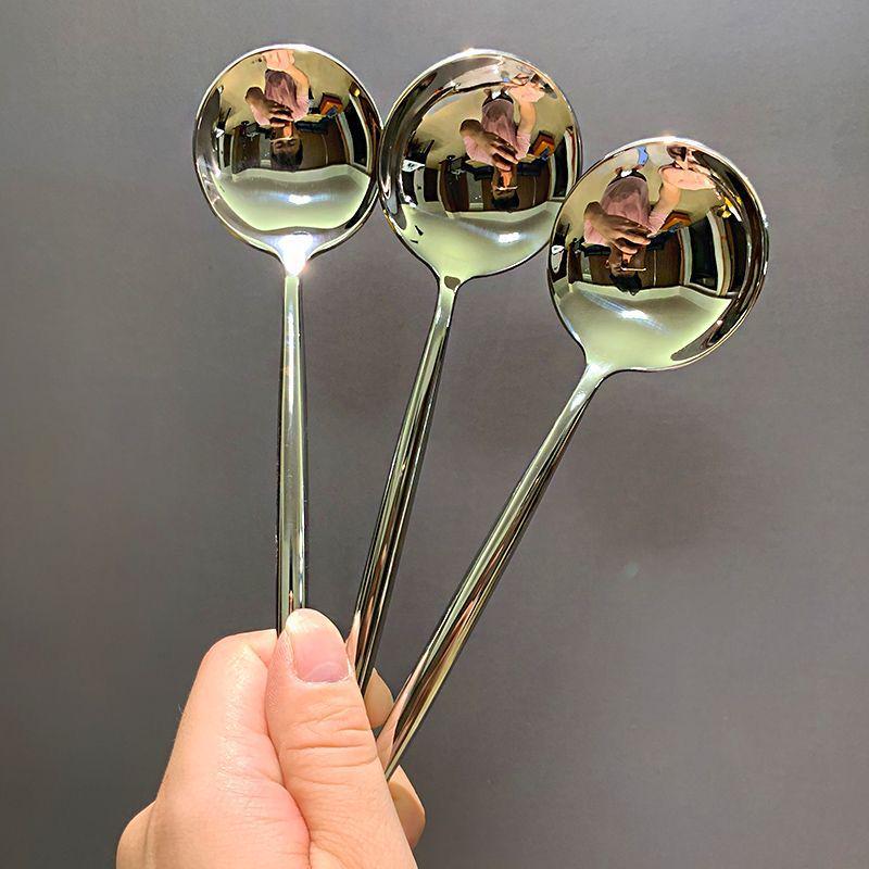 Edelstahl Suppenlöffel mit langem Griff - Portugal Design, runder Kopf, Erwachsenen-Westernstil