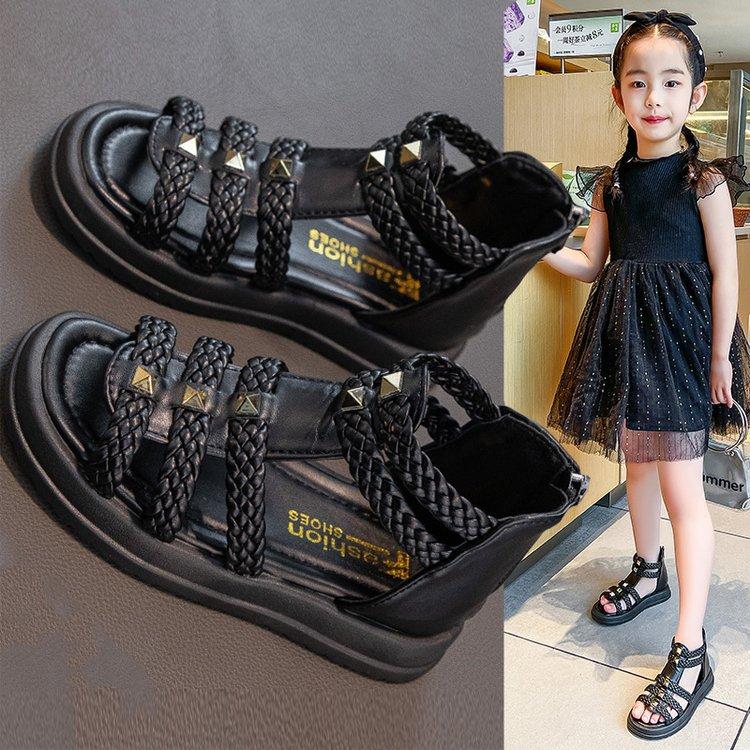 Girls sandals summer 2025 new fashion open-toed princess shoes medium and large children soft-soled little girl baby Roman shoes