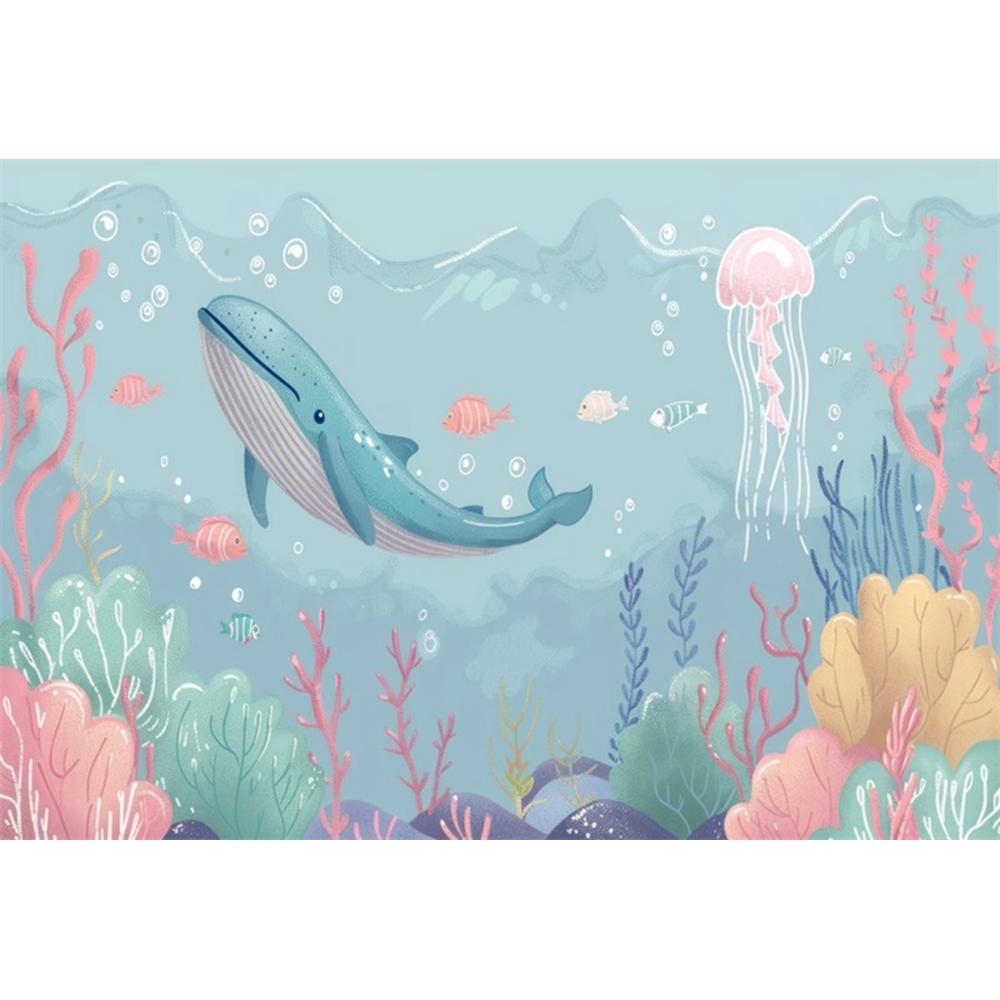 Blue Underwater World Photography Background Ocean Undersea Coral Castle Shells Kid Birthday Party Decor Portrait Photo Backdrop