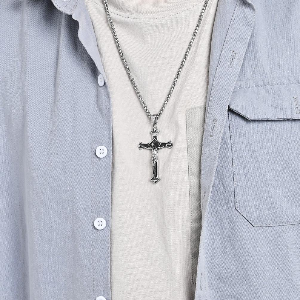 American Artistic Retro Stainless Steel Cross Shelf Necklace Men's Fashion Pendants & Charms for Sweater Chain Pendant Ornament