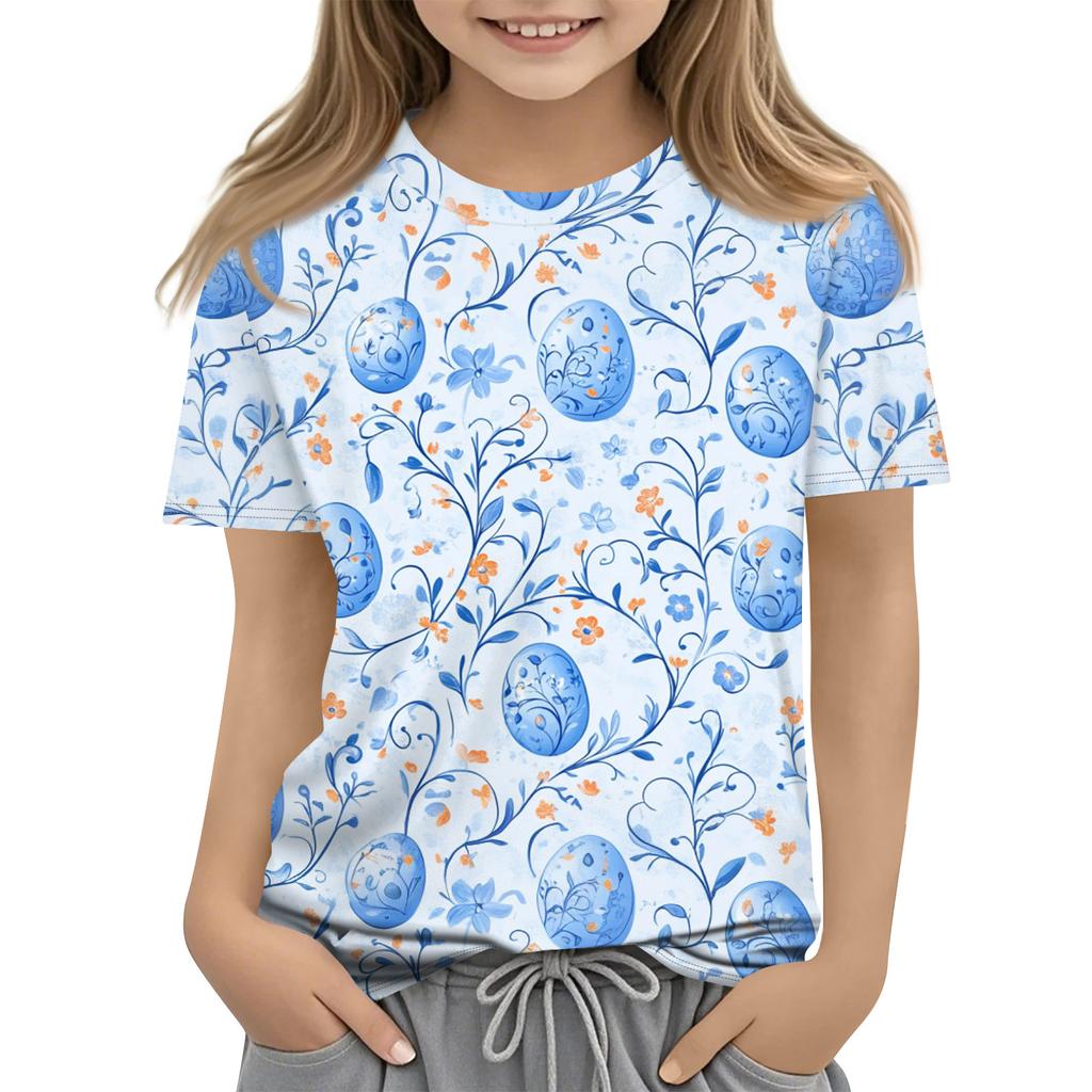 Children's Easter Printed Round Neck Short Sleeved Casual T-shirt