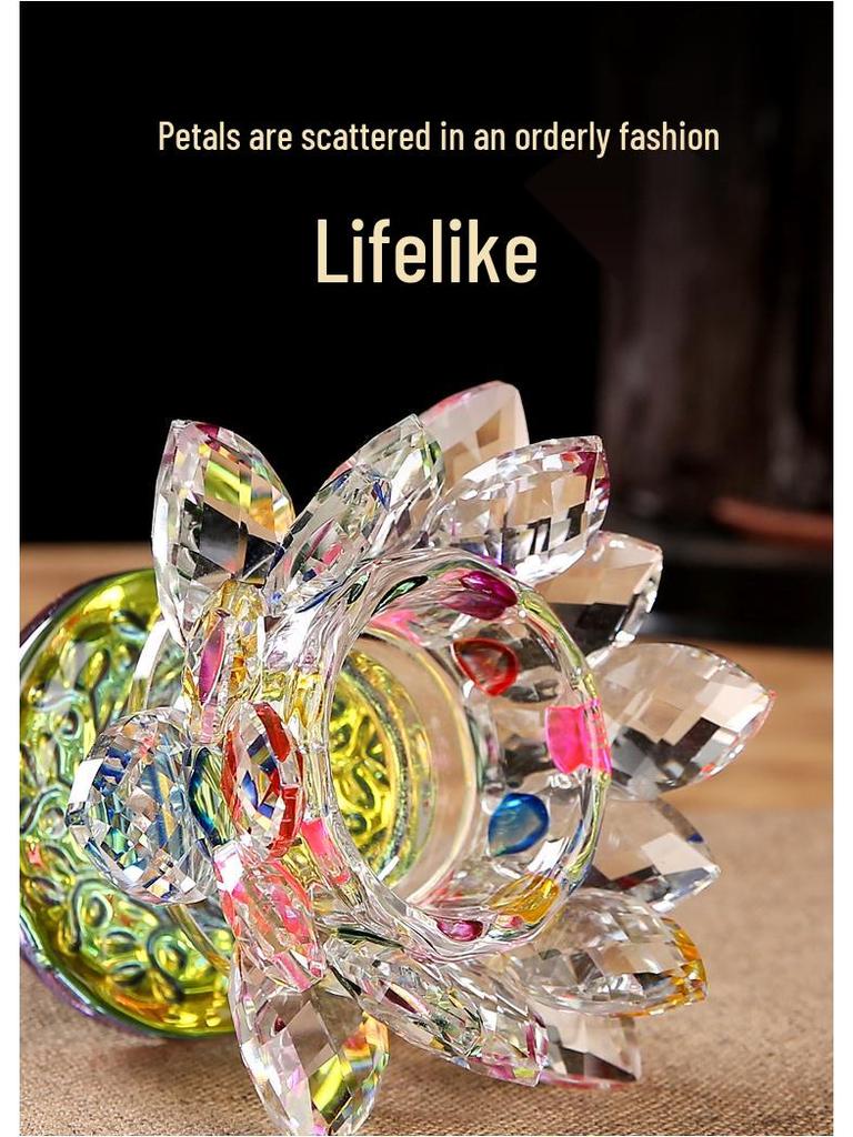 Seven-Color Crystal Lotus Candle Holder for Buddhist Offerings: Eternal Ornament for Home Altar