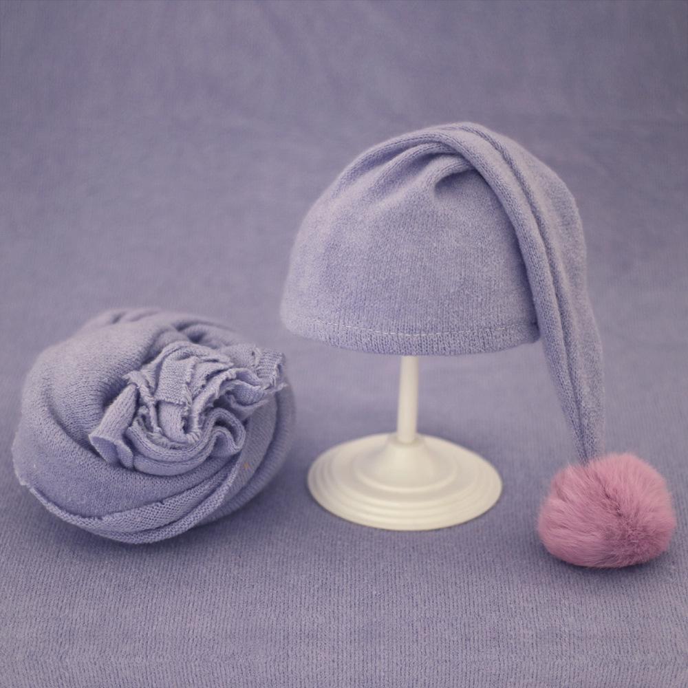 

New Children s Photography Clothing, Baby Photography Wrapped in Yarn, Baby Long Tail Knitted Wool Ball Hat, Wrapped in Fabric a set світло-фіолетового кольору