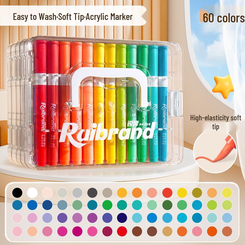 60-Color Washable Acrylic Markers: Watercolor Pens for Children's Art and School Projects