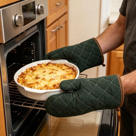 2Pcs Thickened Cotton Oven Mitts Heat-Resistant Baking Gloves for Microwave And Grill Non-Slip Machine Washable Essential Kitchen Tool